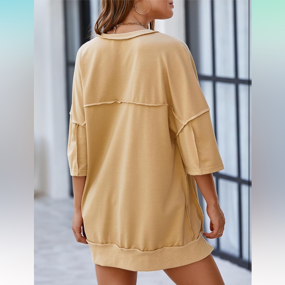 SHEWIN Women's Fashion Oversized T Shirts Casual Short Sleeve Reverse Seam - Picture 3 of 4